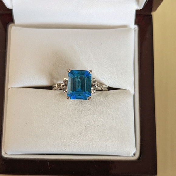 Blue Topaz Ring with CZ accents - Picture 1 of 5